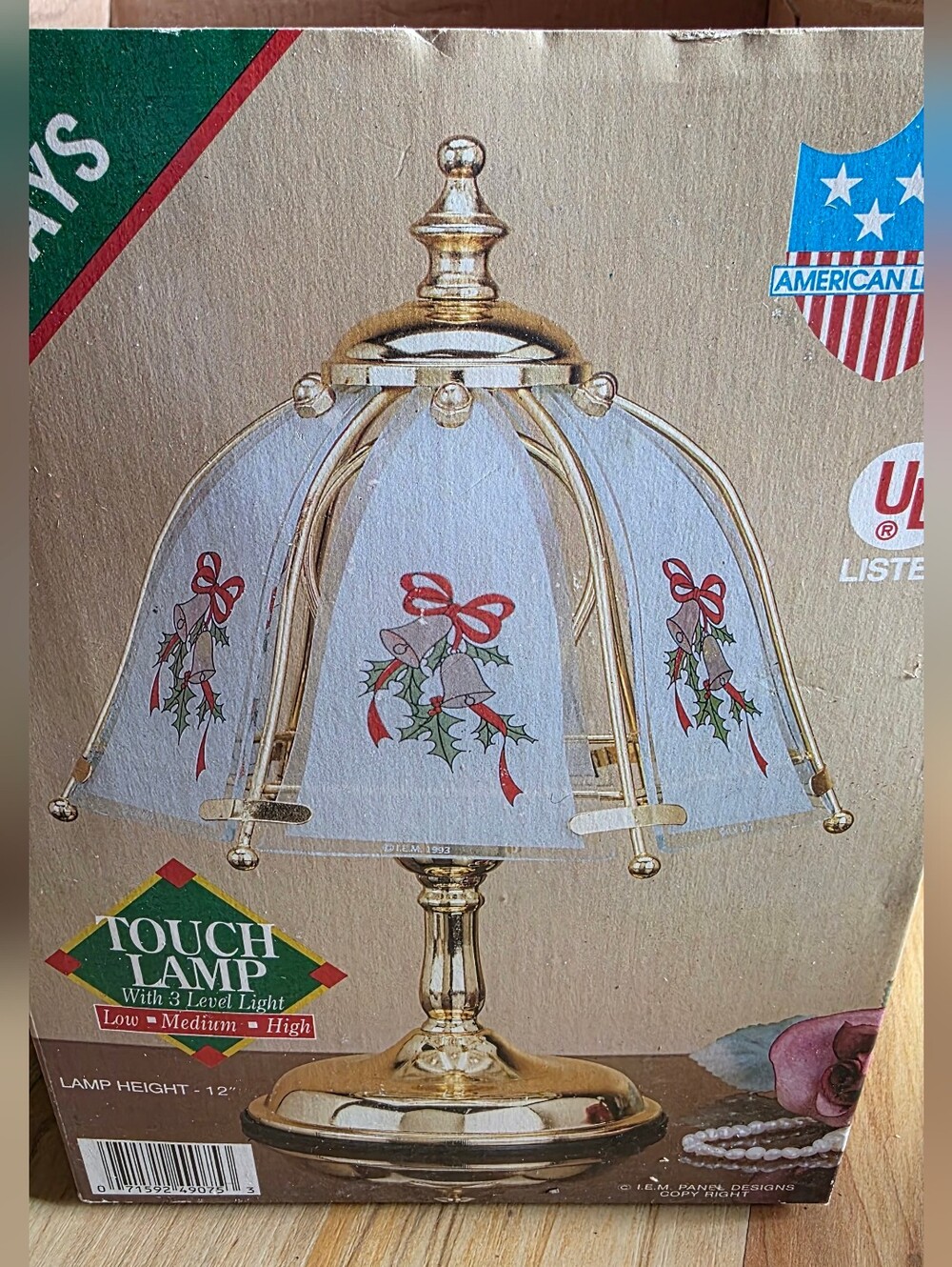 New Touch Lamp Holiday Table Lamp - Gold with White Holiday Shades